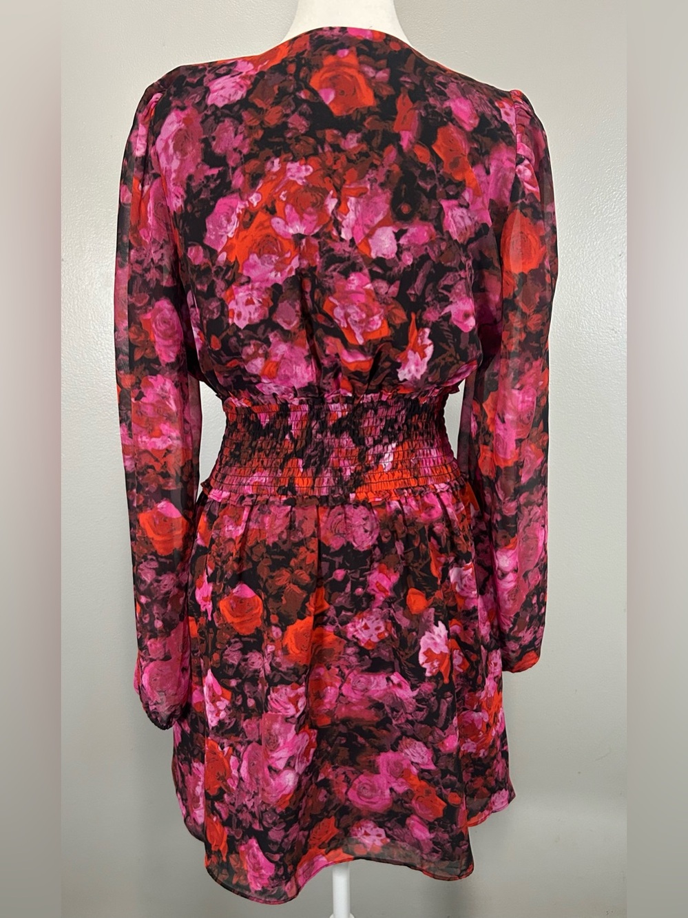 Steve Madden Diana mini dress rose floral Corset Style Lace-Up Waist long sleeve - Picture 6 of 10